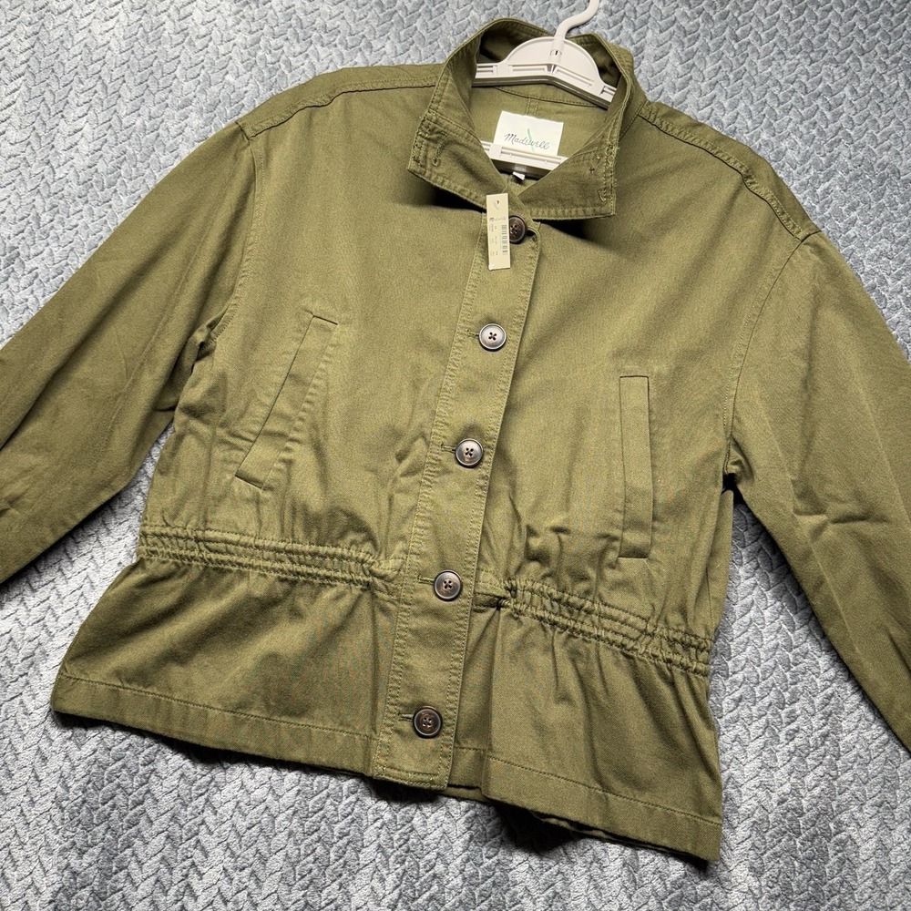 Madewell Jacket Women's XS‎ Olive Green Utility Peplum Button Cotton Blend Light